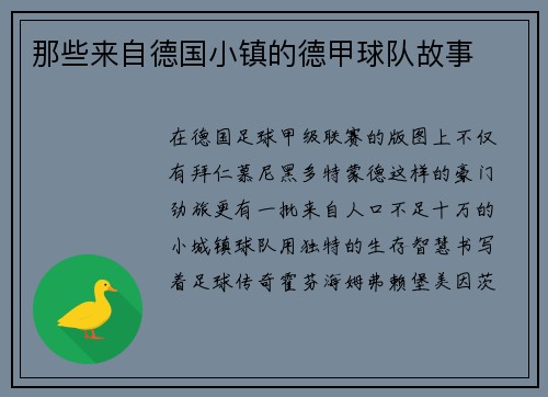 那些来自德国小镇的德甲球队故事